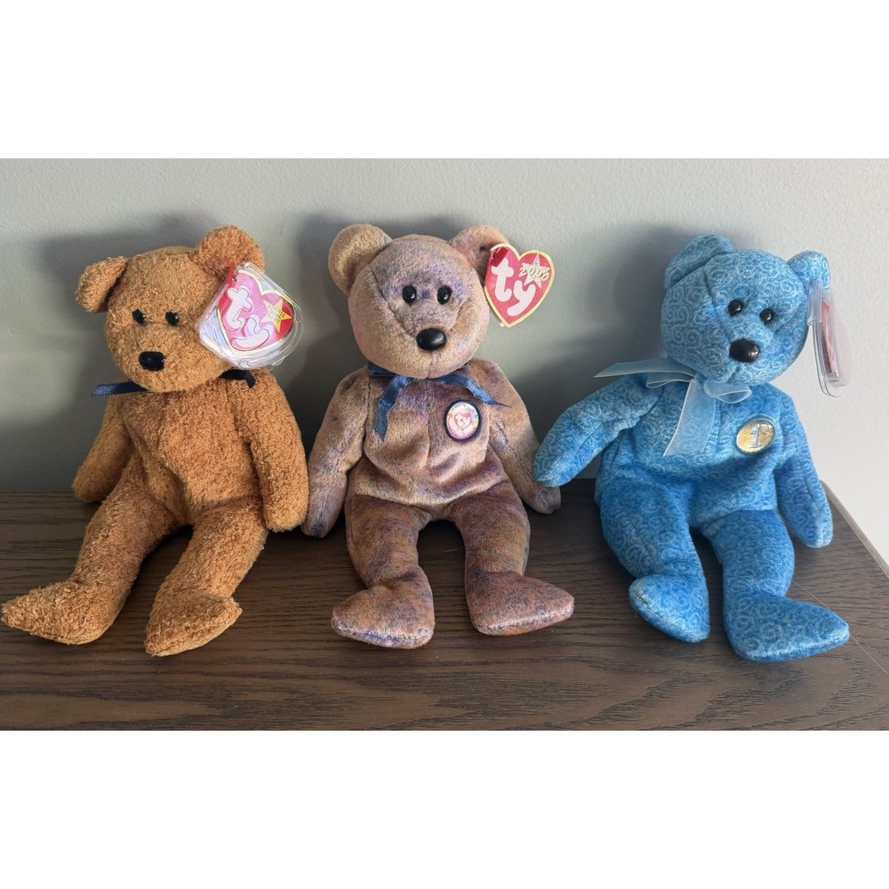 TY Beanie Babies Bear Lot Clubby III Classy Fuzz MWMT Millennium Collection EUC